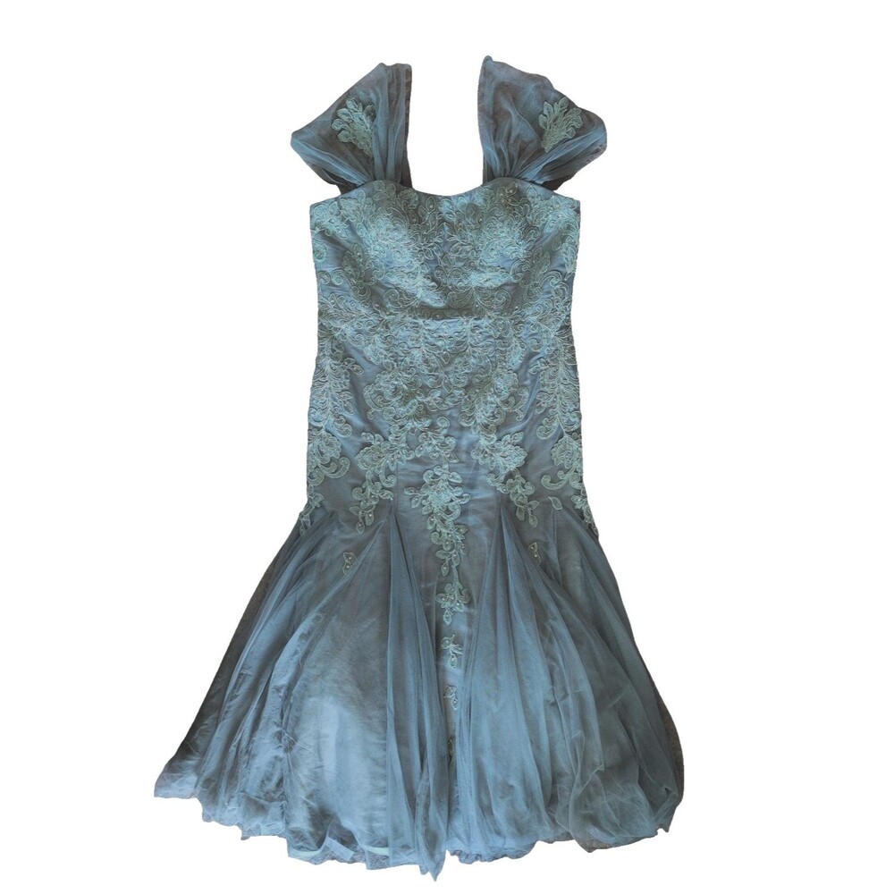 Ivonne D Mon Cheri Size 16 Gray Beaded Embroidered Lace Tulle Mermaid Dress Gown